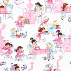 Novelty retro girls baking cooking kitchen white pink fabric for children's aprons kitchen quilts and retro vintage 1950s gifts