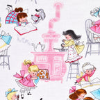 Novelty retro girls baking cooking kitchen white pink fabric for children's aprons kitchen quilts and 1950s gifts