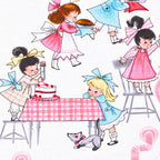 Novelty retro girls baking cooking kitchen white pink fabric for children's aprons kitchen quilts and retro gifts