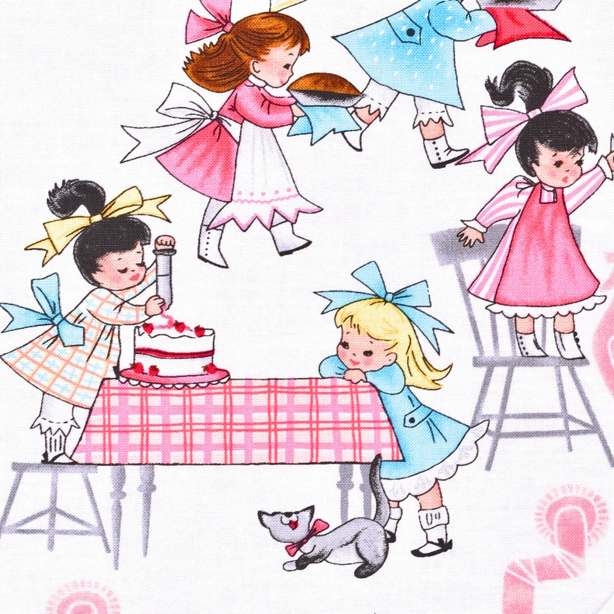 Novelty retro girls baking cooking kitchen white pink fabric for children's aprons kitchen quilts and retro gifts