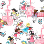 Novelty retro girls baking cooking kitchen white pink fabric for children's aprons kitchen quilts and vintage gifts