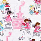 Novelty retro girls baking cooking kitchen white pink fabric for children's aprons kitchen quilts and housework gifts