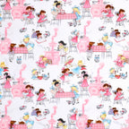 Novelty retro girls baking cooking kitchen white pink fabric for children's aprons kitchen quilts and vintage gifts