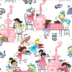 Novelty retro girls baking cooking kitchen white pink fabric for children's aprons kitchen quilts and retro gifts