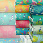 Wild Australia fabric bolts Australian native birds kookaburras cassowary fish coral reef tropical foliage Amanda Joy Designs