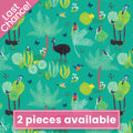 Cassowaries kingfishers lorikeets frogs Daintree rainforest foliage aqua fabric for Australian wildlife quilts and patchwork projects