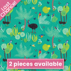 Cassowaries kingfishers lorikeets frogs Daintree rainforest foliage aqua fabric for Australian wildlife quilts and patchwork projects