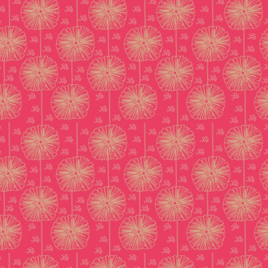 Wild Australia Dandelion Flowers Pink - Amanda Joy KK Fabrics - Three Wishes Patchwork Fabric