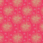 Delicate dandelion flowers deep pink coral blender fabric for Australian-themed quilts and patchwork sewing projects