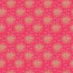 Delicate dandelion flowers deep pink coral fabric for Australian-themed quilts and patchwork sewing projects