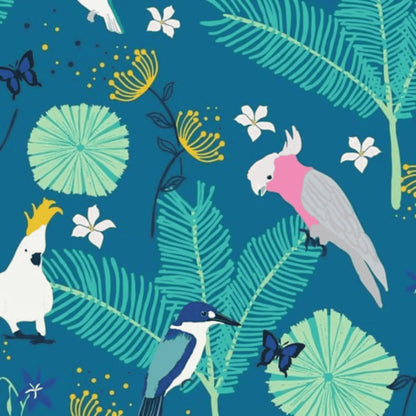 Wild Australia Feathered Friends Turquoise - Amanda Joy KK Fabrics - Three Wishes Patchwork Fabric