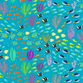 Great Barrier Reef tropical fish clownfish angelfish coral reef turquoise fabric for ocean-themed quilts and patchwork projects