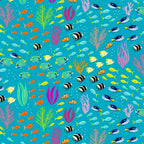 Great Barrier Reef tropical fish clownfish angelfish coral reef turquoise fabric for ocean-themed quilts and patchwork projects