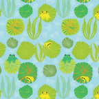 Tropical frogs lily pads green yellow blue fabric for Australian wildlife quilts and children's patchwork projects