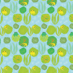 Tropical frogs lily pads green yellow blue fabric for Australian wildlife quilts and children's patchwork projects