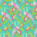 Pink grey galahs eucalyptus flowering gum aqua turquoise fabric for Australian native bird quilts and patchwork projects