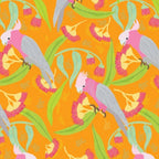Pink grey galahs eucalyptus flowering gum orange fabric for Australian native bird quilts and patchwork projects