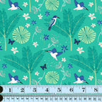 Blue white kingfishers Daintree rainforest ferns butterflies turquoise fabric for Australian wildlife quilts and quilt backing