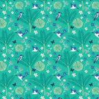 Blue white kingfishers Daintree rainforest ferns butterflies turquoise fabric for Australian wildlife quilts and quilt backing