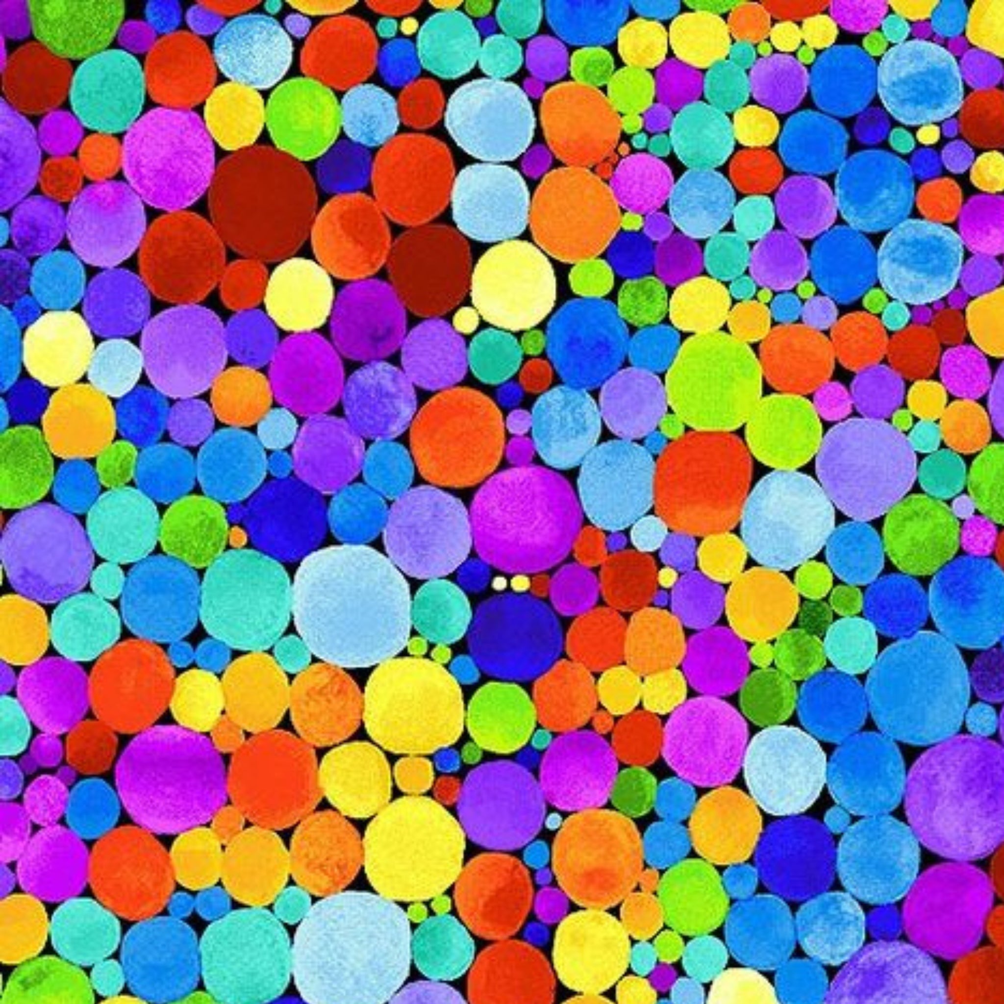 Rainbow dots on black background digital print for modern quilts and patchwork sewing projects