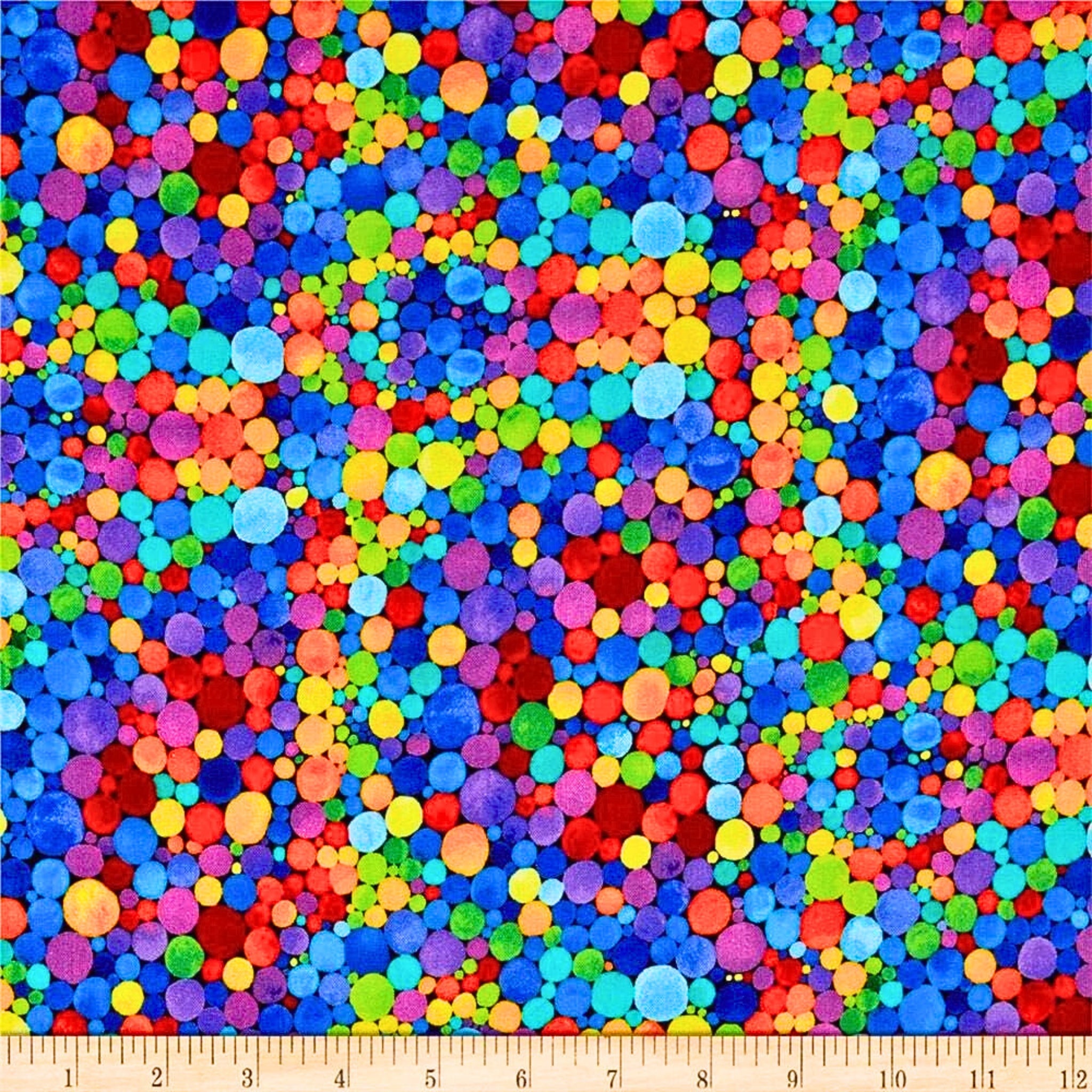 Rainbow dots on black background digital print for modern quilts and patchwork sewing projects