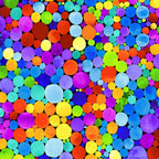 Packed watercolour rainbow spots varying sizes red orange yellow green blue purple pink turquoise black background digital print fabric for feature quilts children's projects and bags