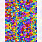 Packed watercolour rainbow spots varying sizes red orange yellow green blue purple pink turquoise black background digital print fabric for feature quilts children's projects and bags