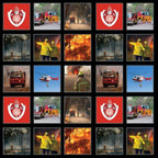 Firefighter bushfire panel black background firetrucks rescue helicopter koala fabric for Australian quilts and tribute projects