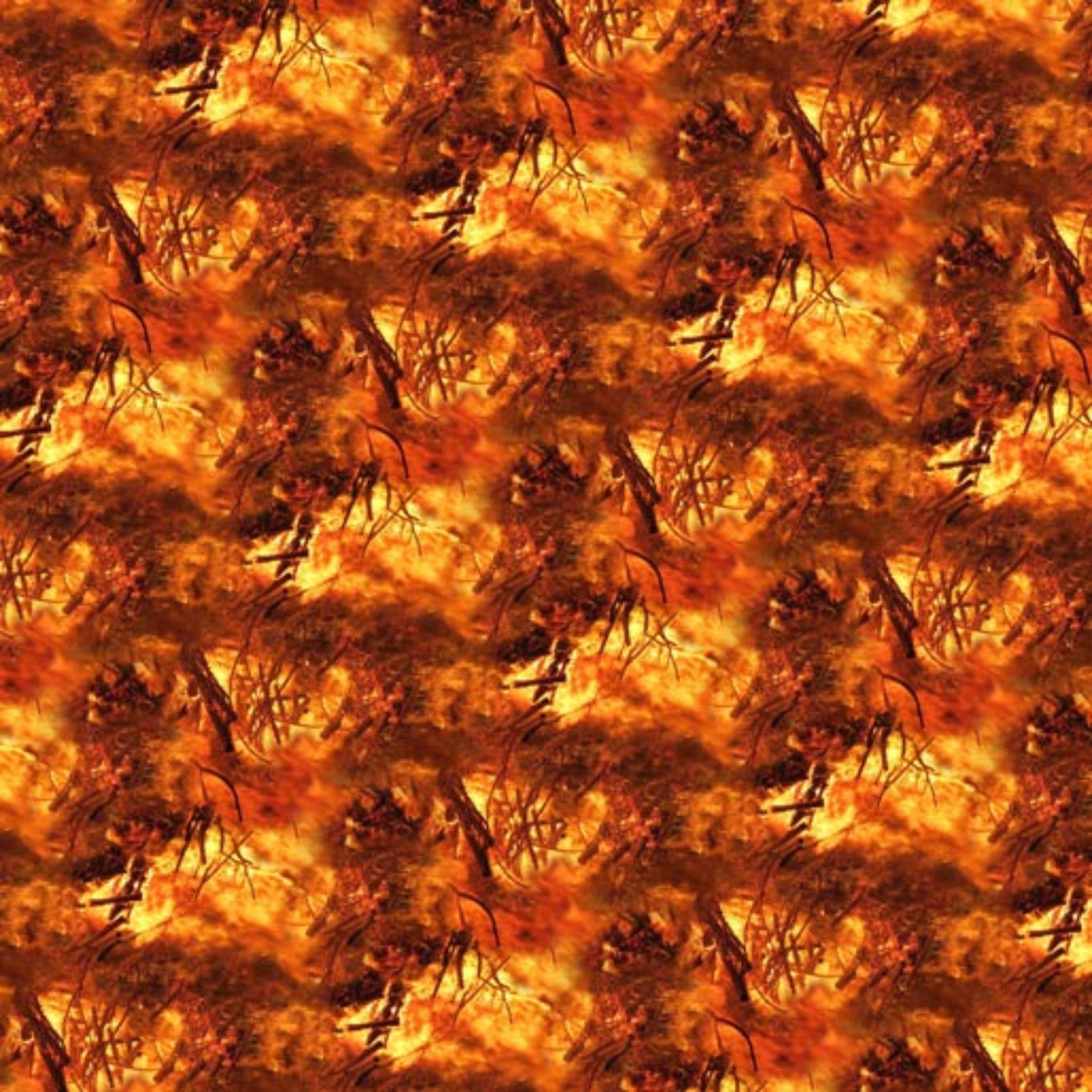 Bushfire flame repeat orange amber brown red burning branches fabric for firefighter quilts and Wildfire Heroes patchwork projects
