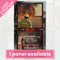 Firefighter bushfire firetruck Fire Rescue panel dark background red border fabric for Australian tribute quilts and wall hangings