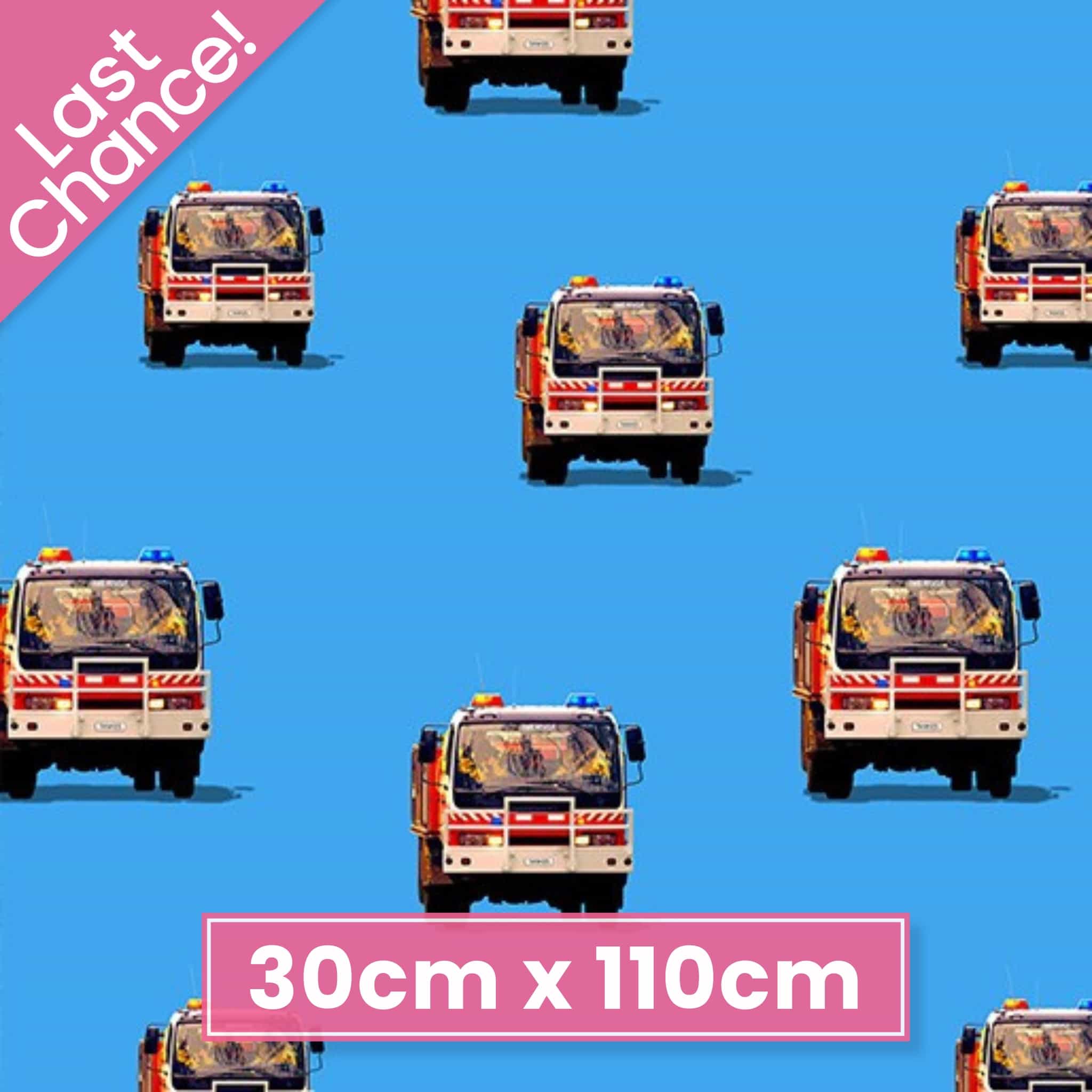 Australian fire trucks in red and white on blue quilting cotton fabric for boys quilts