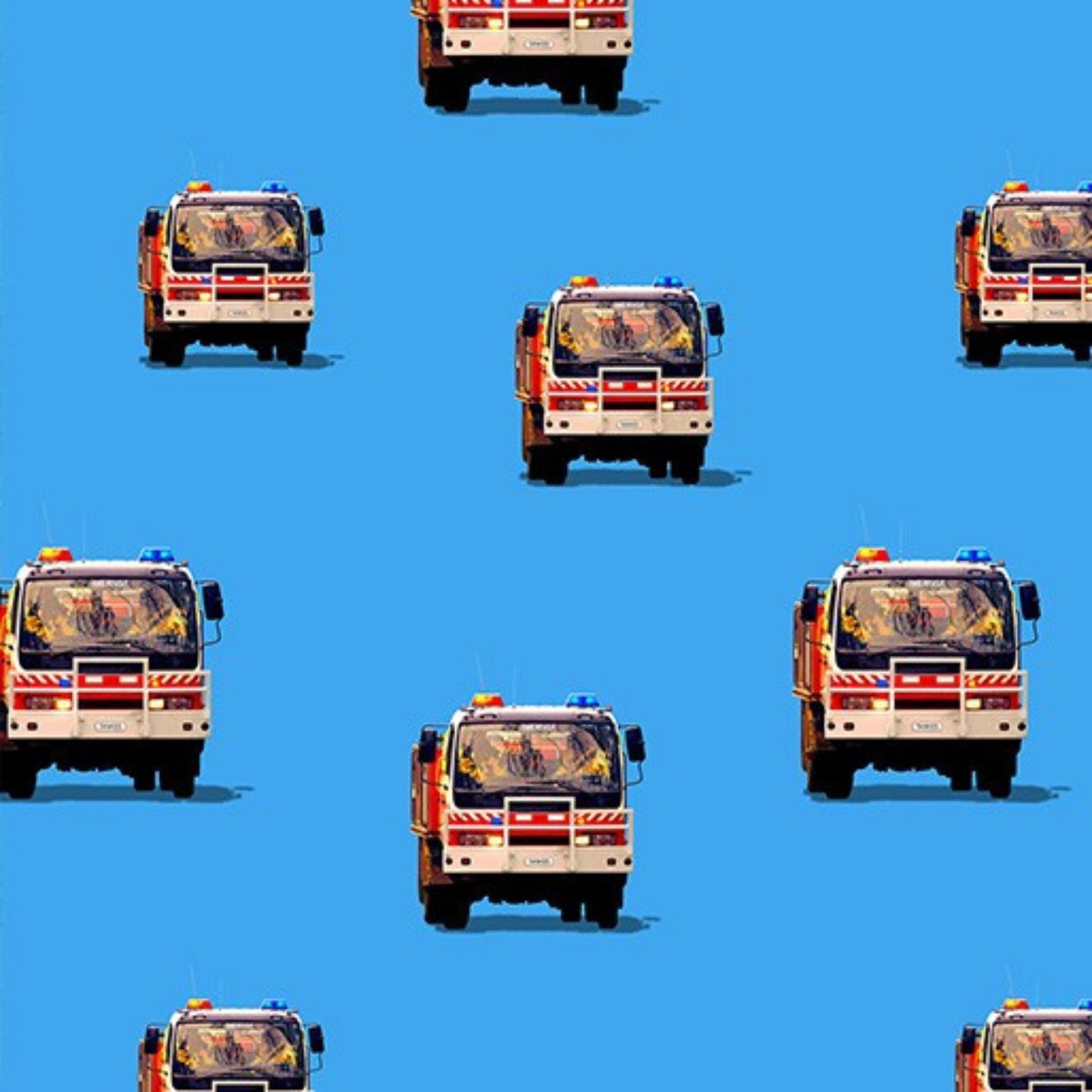 Australian firetruck repeat red white bright blue fabric for boys quilts children's novelty kids patchwork projects