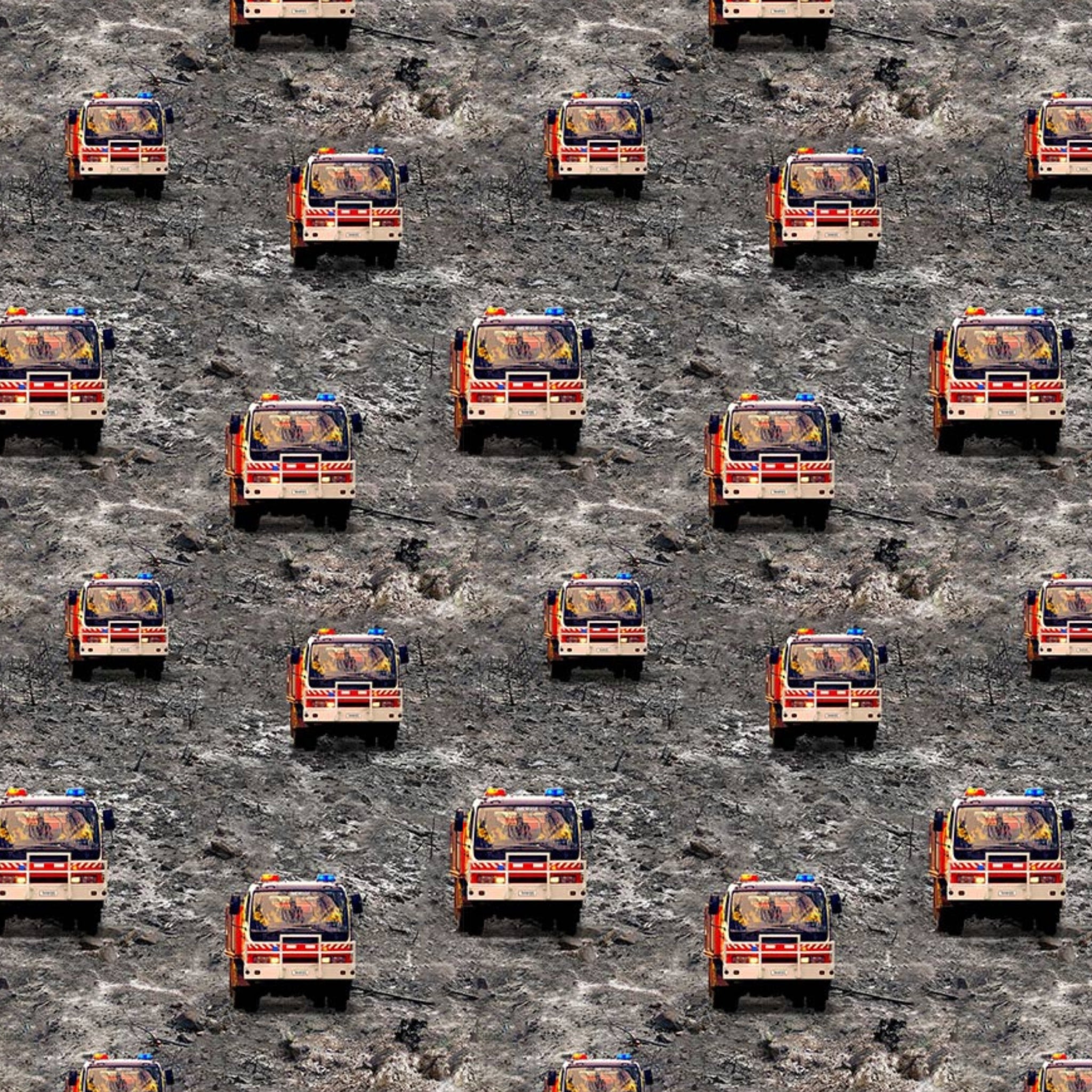 Australian firetruck repeat red white gray gravel background fabric for boys quilts children's novelty kids patchwork projects