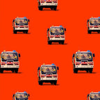 Australian firetruck repeat red white bold red background fabric for boys quilts children's novelty kids patchwork projects