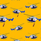 Australian rescue helicopter winching firefighter white blue yellow background fabric for boys quilts children's novelty kids patchwork projects
