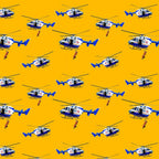 Australian rescue helicopter winching firefighter white blue yellow background fabric for boys quilts children's novelty kids patchwork projects