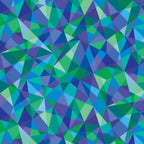 Geometric triangles kaleidoscope in blue turquoise purple lime green fabric for modern quilts and patchwork sewing projects