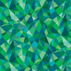 Geometric triangles kaleidoscope in green turquoise blue fabric for modern quilts and patchwork sewing projects