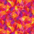 Geometric triangles kaleidoscope in pink orange red purple yellow fabric for modern quilts and patchwork sewing projects