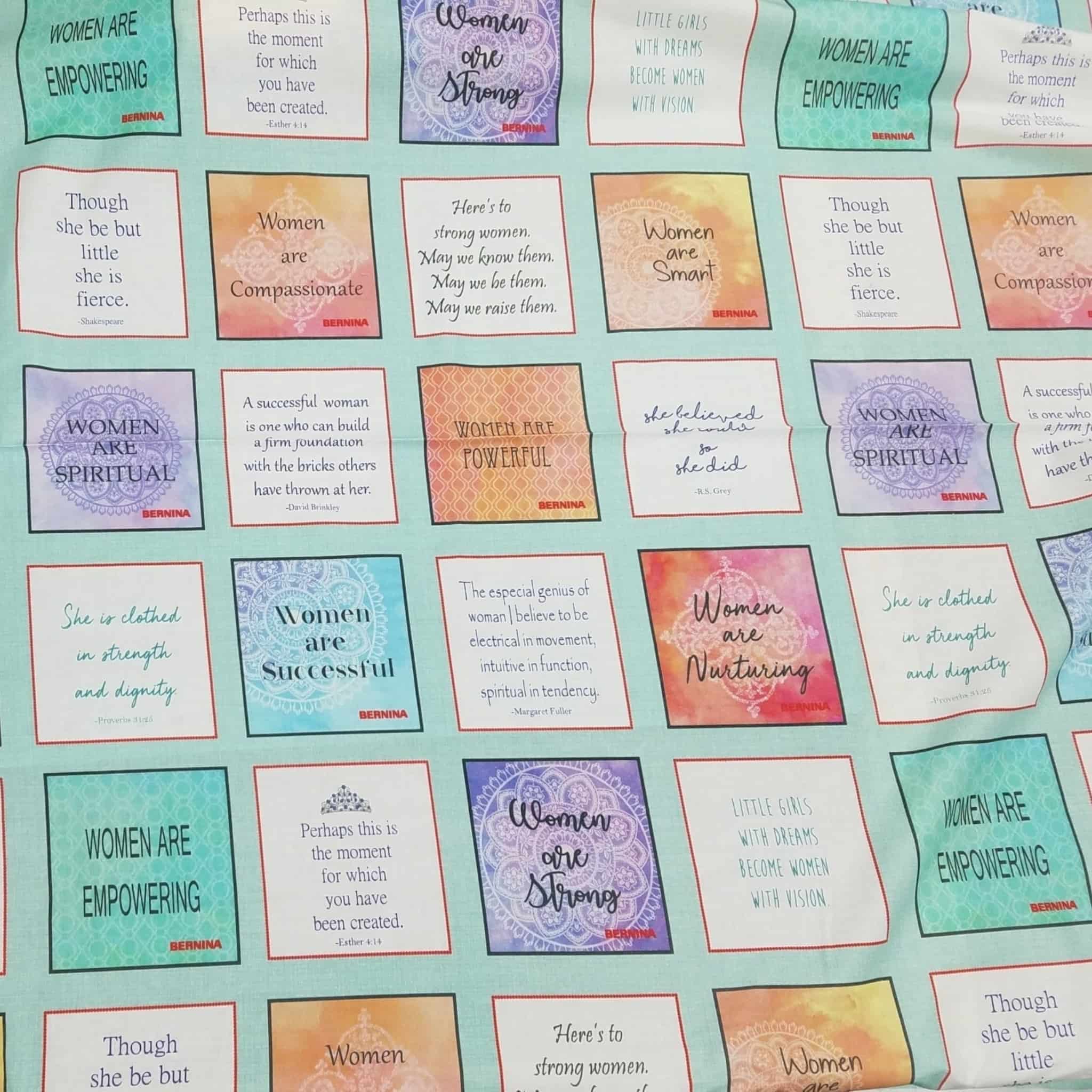 Women Are inspirational quotes panel featuring empowering messages in 5x5 inch blocks on turquoise background
