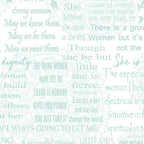 Women Are inspirational words quilting fabric - white with turquoise empowering phrases for patchwork projects