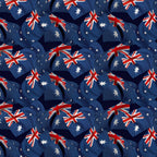Australian flags overlapping navy red white fabric for ANZAC quilts Australia Day patriotic patchwork sewing projects