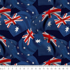 Australian flags overlapping navy red white fabric for ANZAC quilts Australia Day patriotic patchwork sewing projects