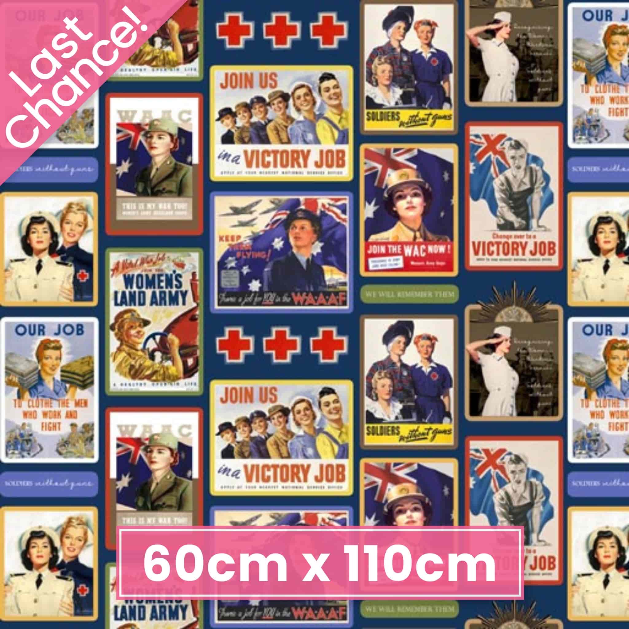 Australian women's wartime service commemorative blocks on cream quilting cotton fabric for ANZAC memorial quilts