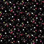 Tossed flower shapes hot pink fuchsia red olive teal white on black quilting cotton girls floral fabric for quilts cushion covers tote bags and children's clothing