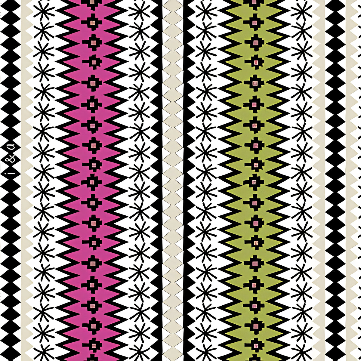 Knit-inspired fair isle geometric stripe pink olive green black cream zigzag chevron quilting cotton for quilts borders binding tote bags and aprons