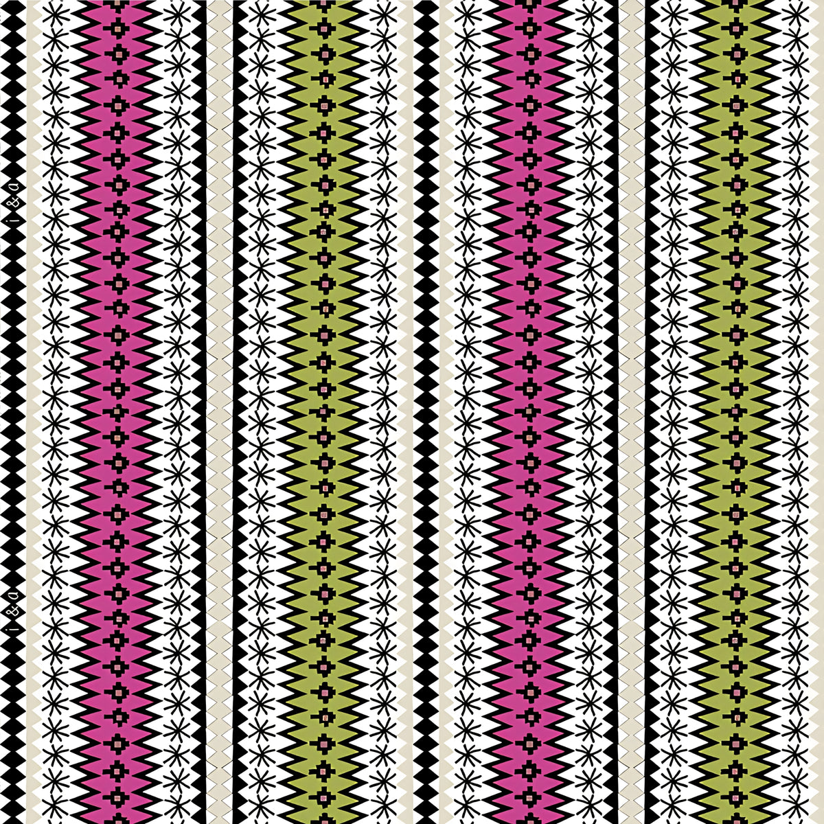 Knit-inspired fair isle geometric stripe pink olive green black cream zigzag chevron quilting cotton for quilts borders binding tote bags and aprons