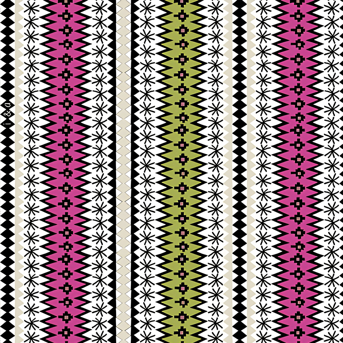Knit-inspired fair isle geometric stripe pink olive green black cream zigzag chevron quilting cotton for quilts borders binding tote bags and aprons