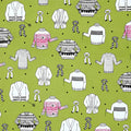 Illustrated ugly sweater knitting scarves cardigans white black hot pink on olive green novelty quilting cotton for quilts tote bags sewing room accessories and knitter gifts