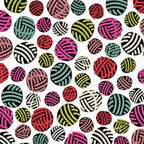 Tossed multicolour yarn balls hot pink red olive green teal black white on white novelty quilting cotton for knitter gifts sewing room accessories quilts and tote bags
